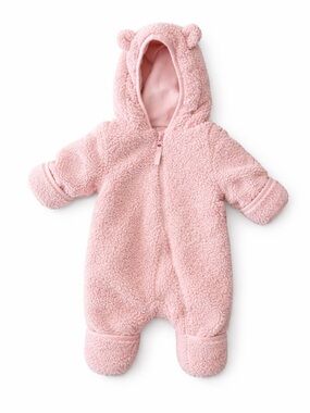 Wonder Nation Pink Sherpa Baby Bunting 0-3M Hooded Bear Ears Cozy Fleece